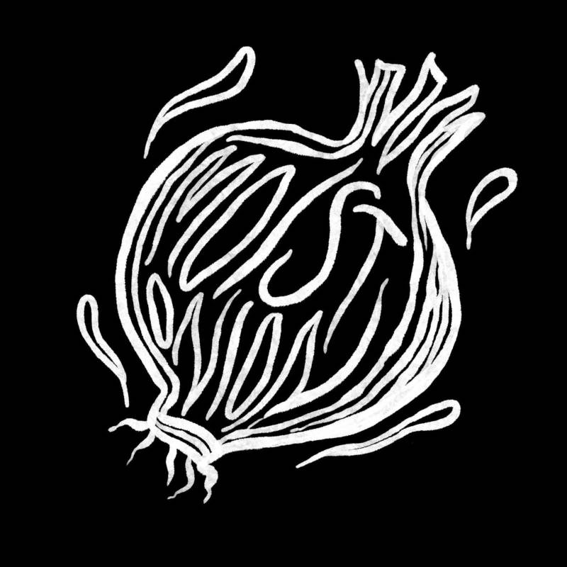 Moist Onion logo, black and white